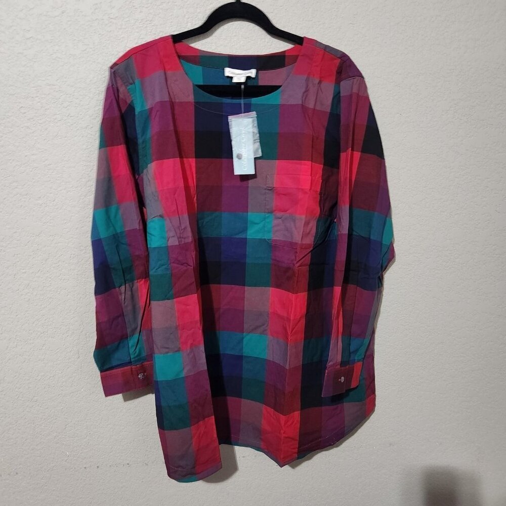 Coldwater Creek Shirt 22W Plaid Tunic Long Sleeve Pockets NWT Red Blue Black